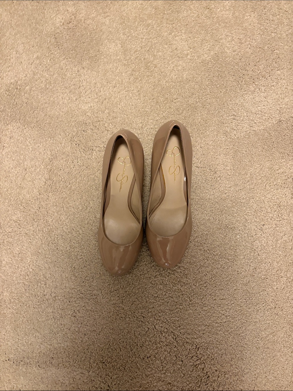 Jessica Simpson Patent Taupe Round-Toe Pumps
